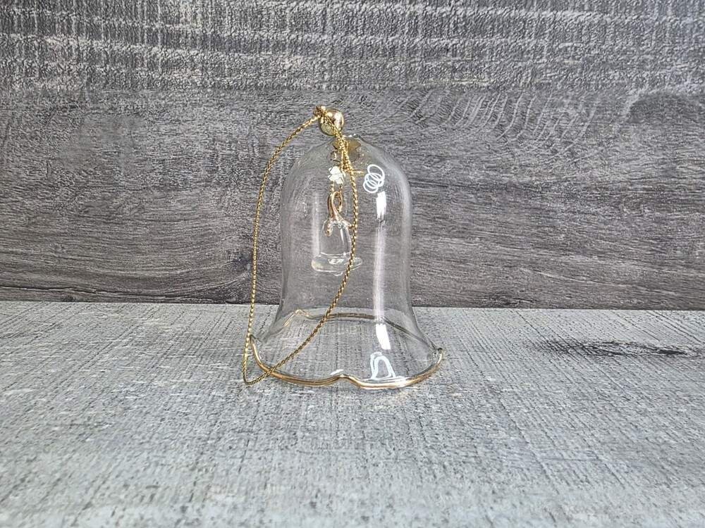 Vintage 1970s Glass Gold Accent 3" Christmas Bell Ornament Taiwan 320d2